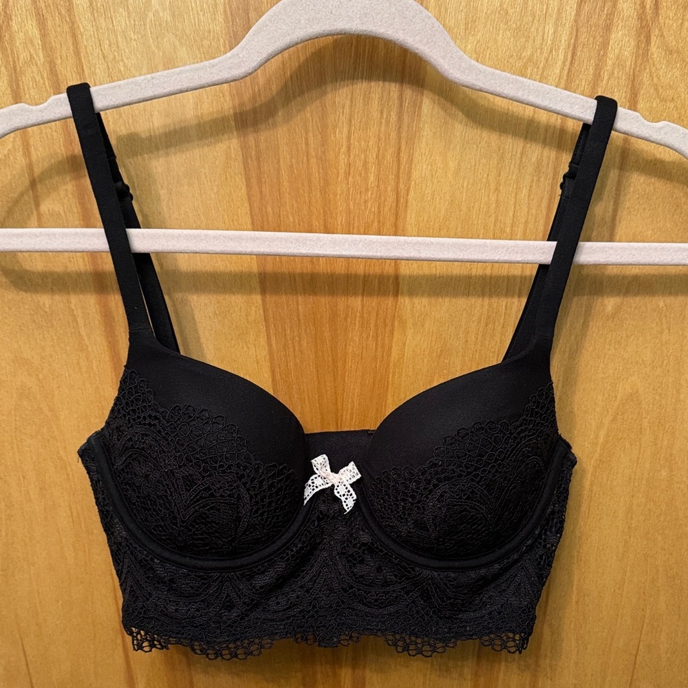 Victoria's Secret Black Lace Bra with Pink Bow Accent